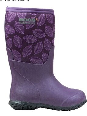 Bogs Purple Leaf-Print Waterproof Rain Boots girls size 4